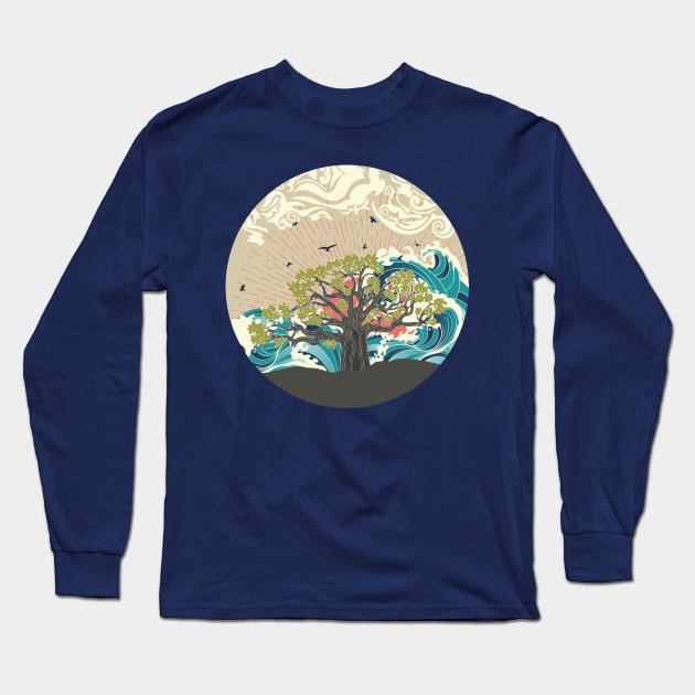 Sunset sea and Baobab tree Long Sleeve T-Shirt by AnnArtshock